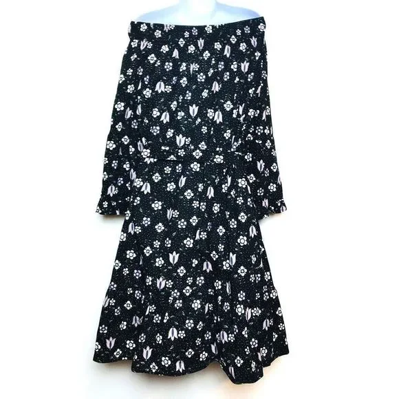 Eloquii‎ Womens Plus Black Off Shoulder Dress Size 26 Tie Waist Long Sleeve - Picture 3 of 10